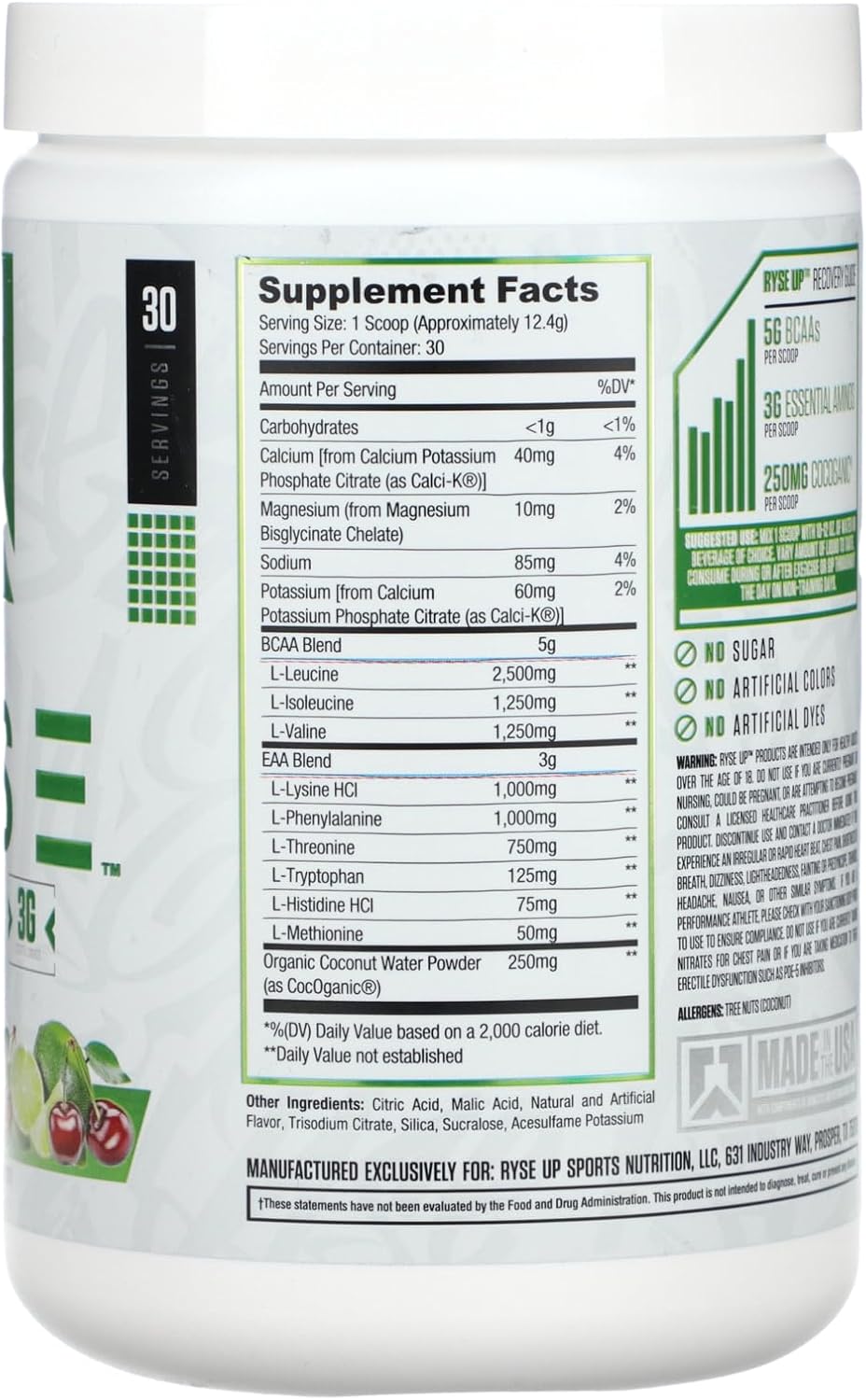 RYSE Up Cherry Limeade BCAA + EAA Supplement for Hydration, Endurance, and Recovery (13.1 Oz.)
