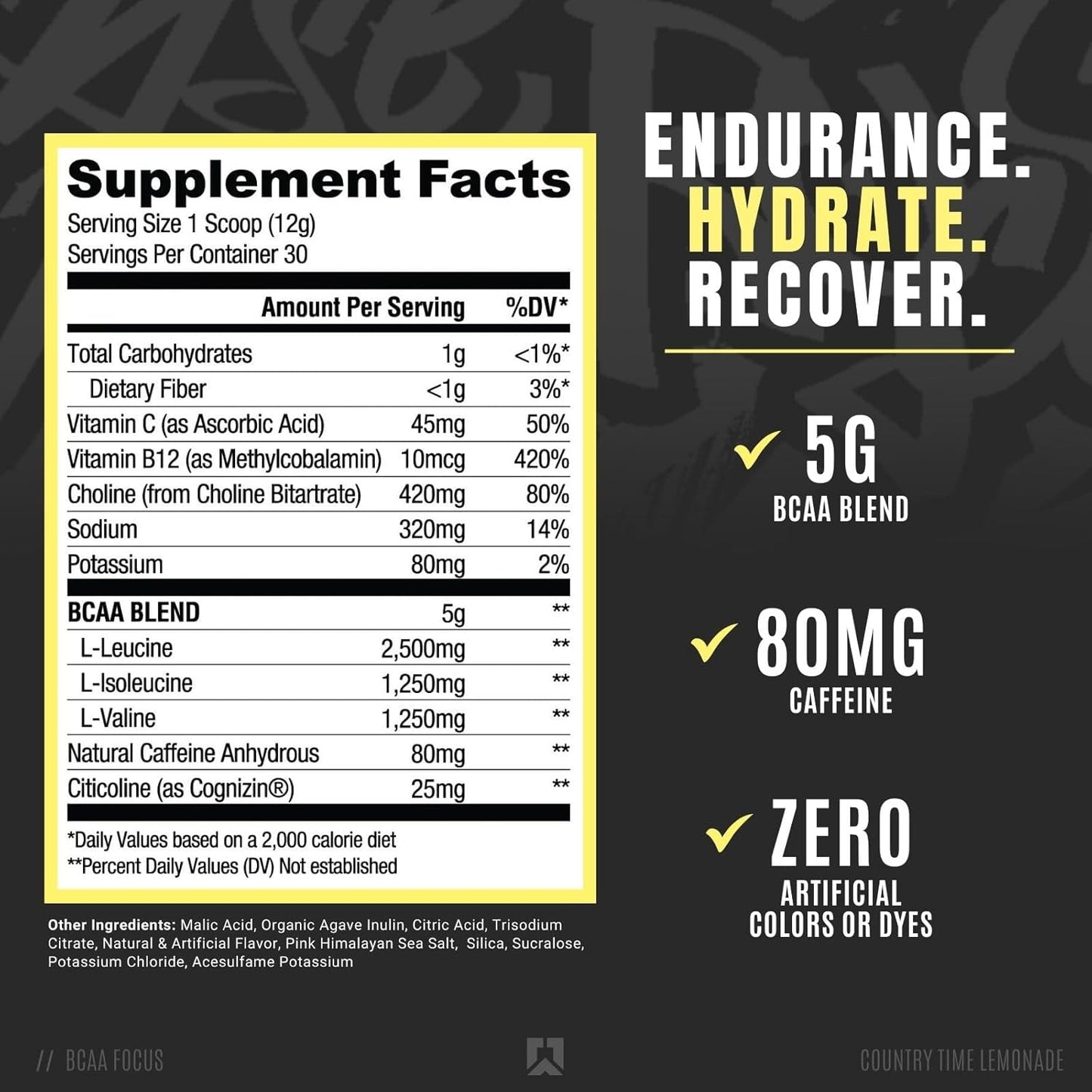 RYSE Up Element Series BCAA Focus Supplement - Hydrate, Focus, Recover - Versatile Blend with BCAAs, Caffeine, & Electrolytes - 30 Servings (Country Time Lemonade)