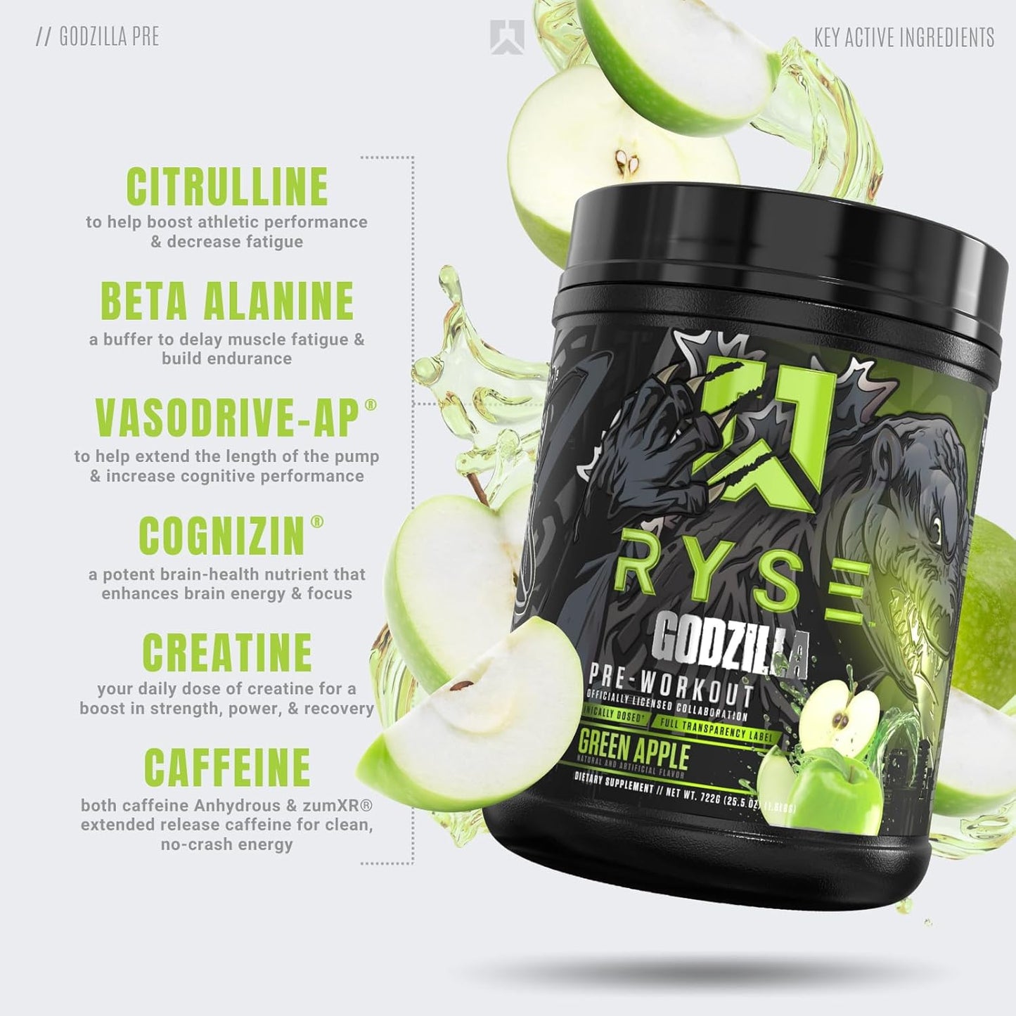RYSE Up Noel Deyzel Pre Workout Supplement - Citrulline, Beta Alanine, 400mg Caffeine - Intense Pumps, Energy, Focus - 40 Servings - Green Apple