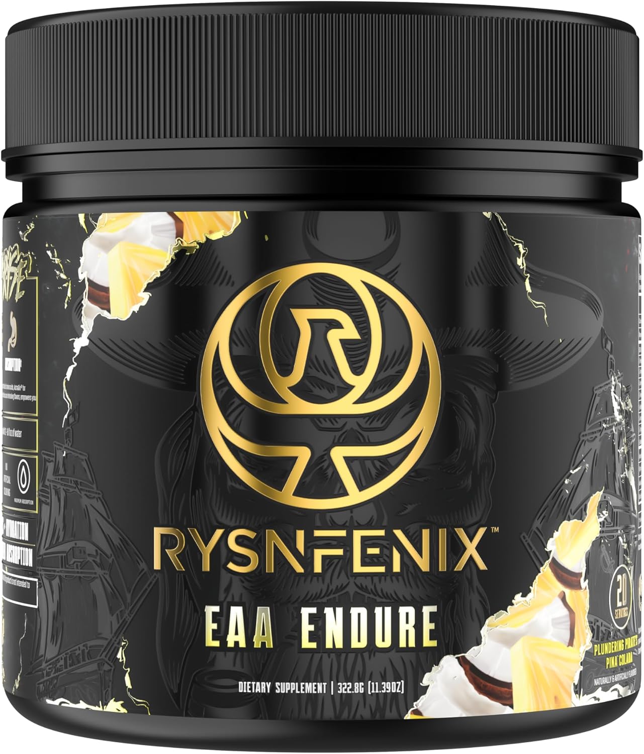 RysnFenix EAA Endure: 11g EAA + BCAA Blend with Astragin & Black Pepper Extract for Optimal Amino Acid Absorption, Aquamin Electrolytes for Hydration | 25 Servings (Pina Colada)