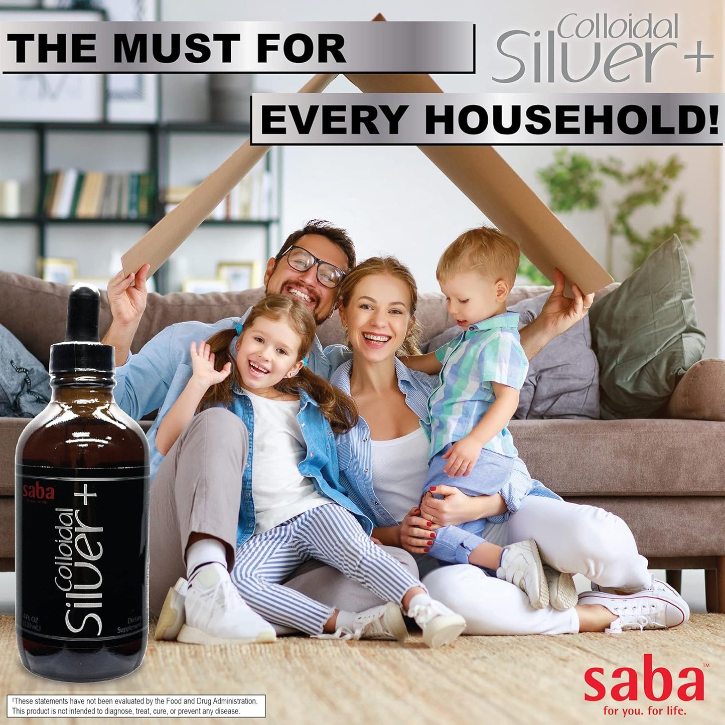 Saba Colloidal Silver 50PPM 4Fl Oz - Seasonal Wellness & Immune Support - Multi-Use Household Must-Have for Life's Little Accidents - 24 Servings