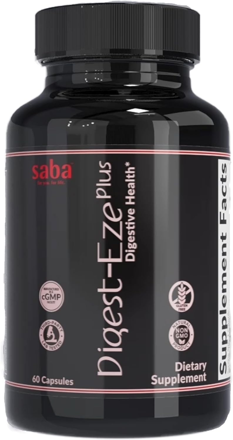 Saba Digestive-EZE Plus: Plant-Based Enzymes & Probiotics for Digestive Health - 60 Capsules