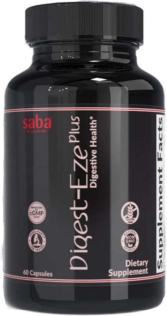 Saba Digestive-EZE Plus: Plant-Based Enzymes & Probiotics for Digestive Health - 60 Capsules