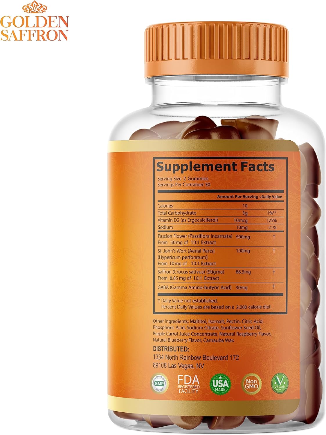 Saffron Gummies with GABA, Vitamin D2, and Herbal Extracts for Holistic Wellness - Vegan Cherries Flavor