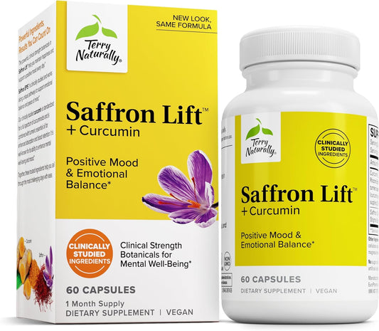 Saffron Lift + Curcumin Herbal Supplement for Concentration & Relaxation - 60 Non-GMO Capsules