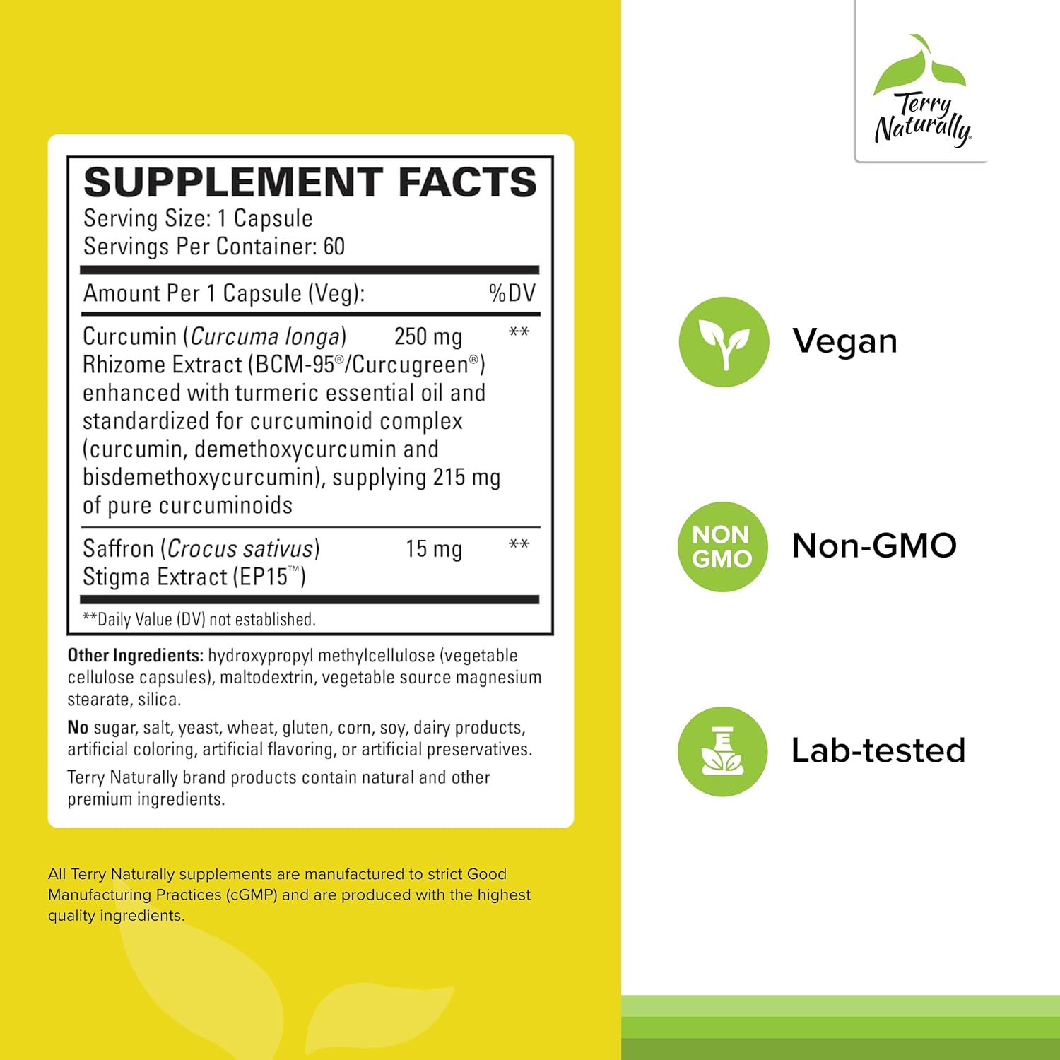 Saffron Lift + Curcumin Herbal Supplement for Concentration & Relaxation - 60 Non-GMO Capsules