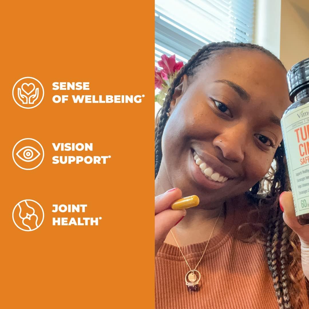 Saffron Turmeric Curcumin Supplement with Black Pepper, Cardamom, and Cinnamon Pills for Mood, Memory, and Eye Health - Joint Support for Women & Men - 60 Capsules