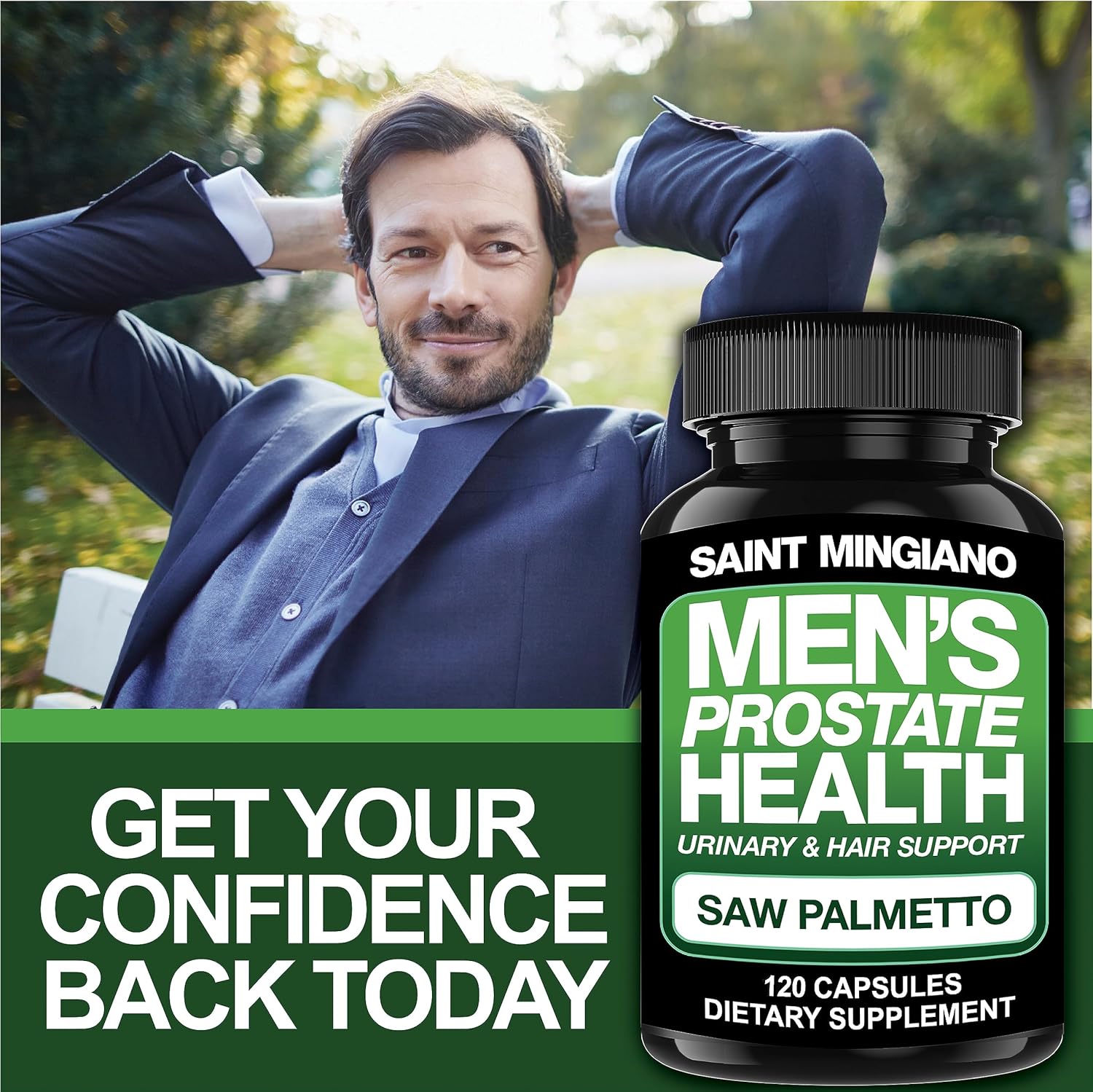 Saint Mingiano Men's Prostate Health Supplements - 120 Capsules with Saw Palmetto for Urinary & Hair Health - 3 Month Supply