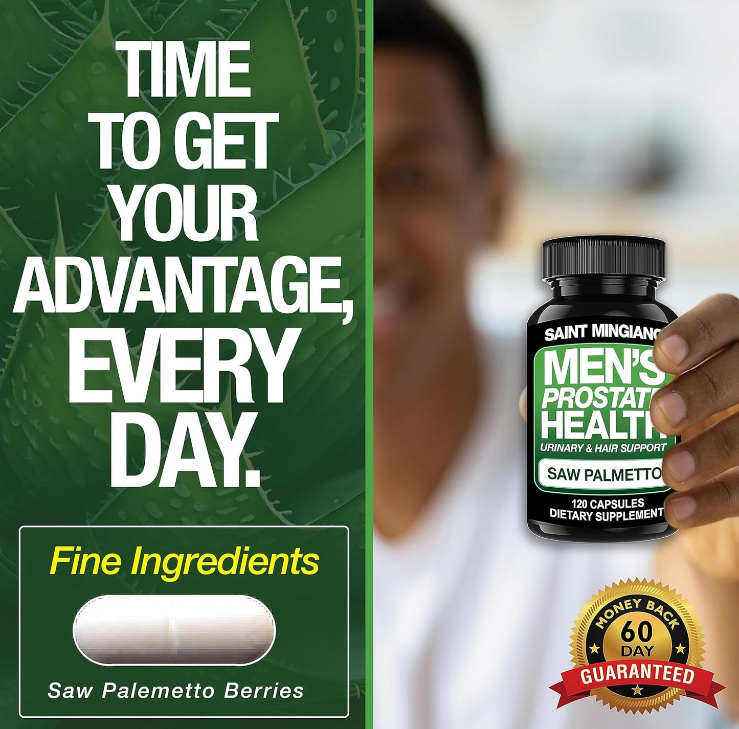 Saint Mingiano Men's Prostate Health Supplements - 120 Capsules with Saw Palmetto for Urinary & Hair Health - 3 Month Supply