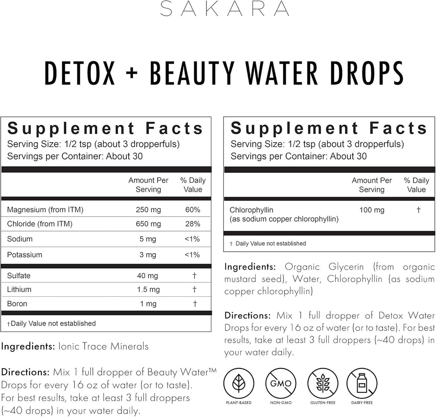 Sakara Beauty Water Drops - Liquid Chlorophyll & Trace Minerals Supplement for Detox, 60 Servings