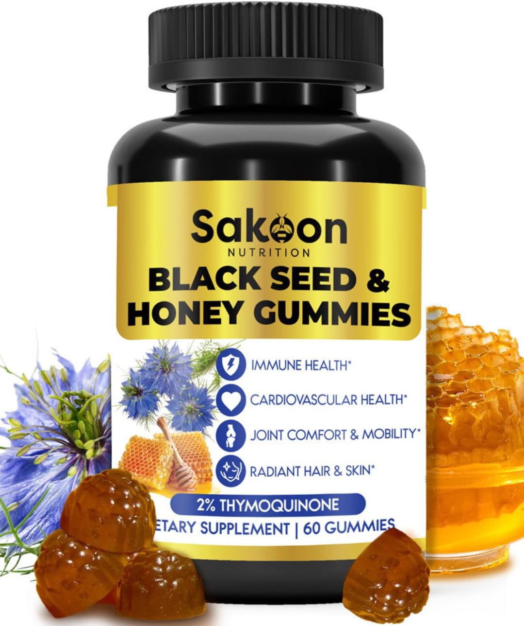 Sakoon Nutrition Black Seed Oil Gummies with Honey - Immune Support & Antioxidant Boost - 60 Gummies