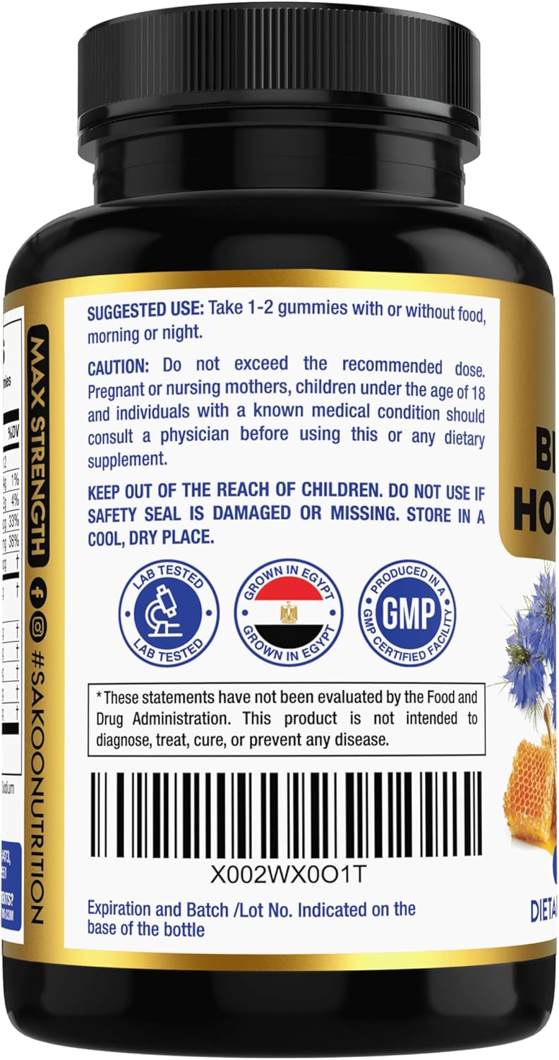 Sakoon Nutrition Black Seed Oil Gummies with Honey - Immune Support & Antioxidant Boost - 60 Gummies