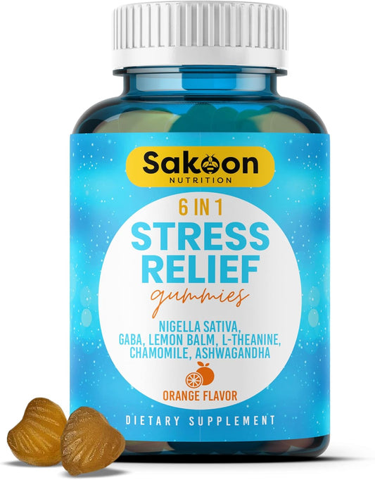 Sakoon Nutrition Stress Relief Gummies with Ashwagandha, GABA, L-theanine, Lemon Balm, Chamomile, Black Cumin Seed - 60ct