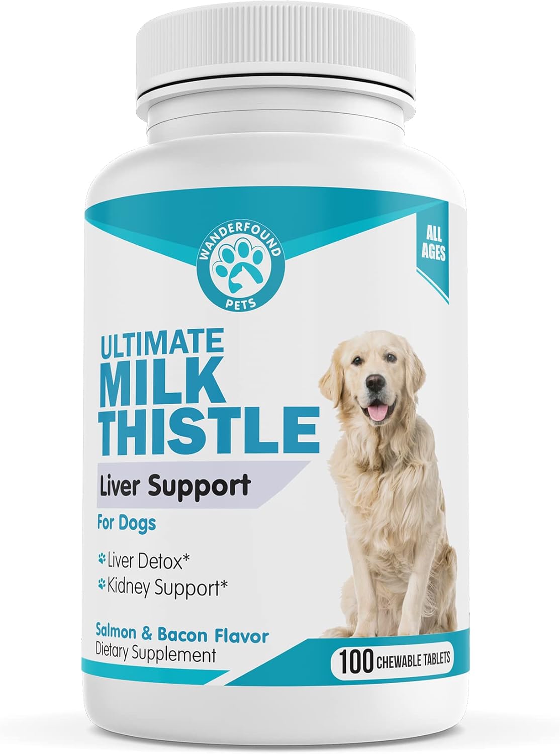 Salmon & Bacon Flavored Milk Thistle for Dogs - Natural Liver Support - Kidney Cleanse & Detox Formula - 100 Chewable Tablets - Made in USA
