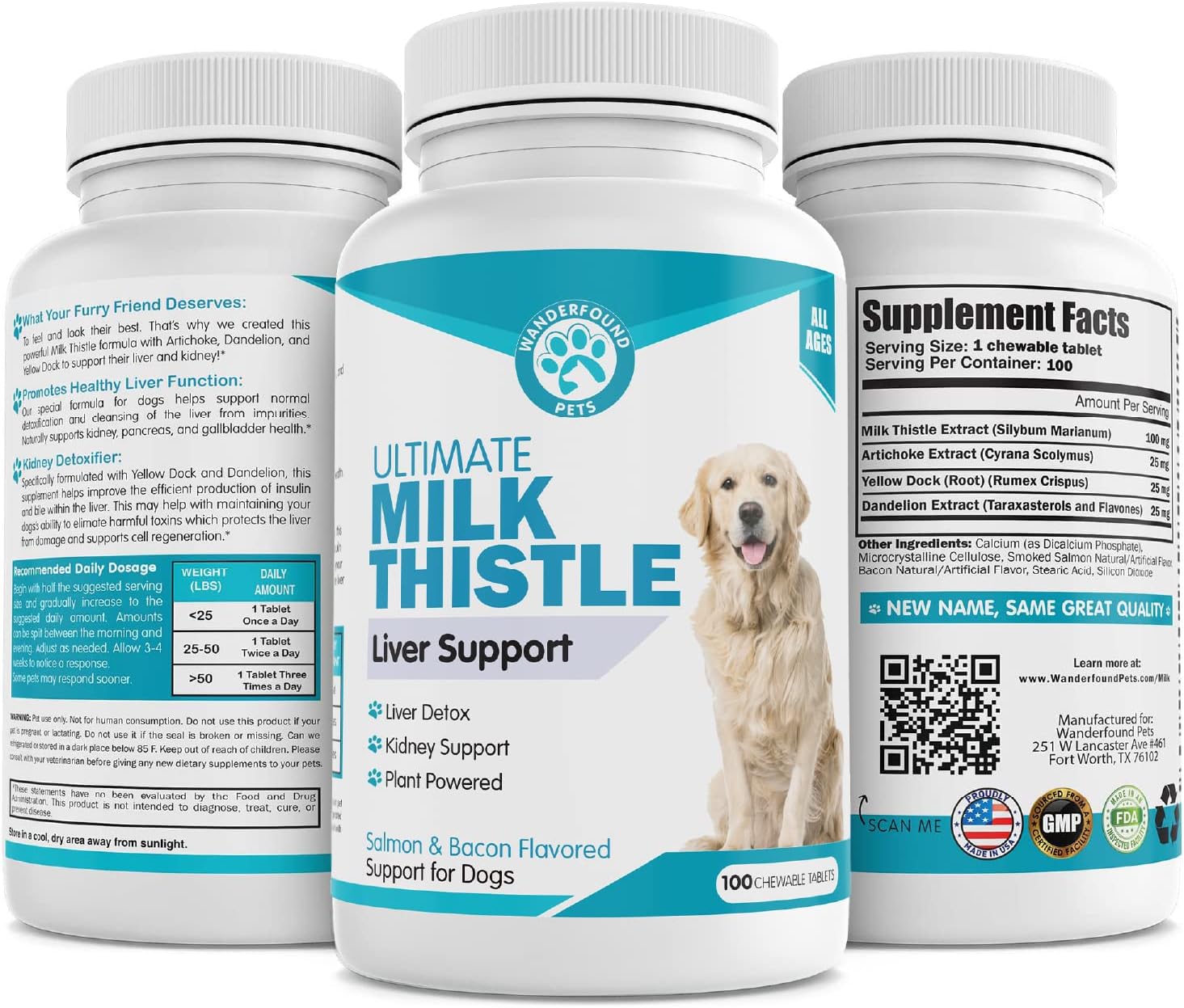 Salmon & Bacon Flavored Milk Thistle for Dogs - Natural Liver Support - Kidney Cleanse & Detox Formula - 100 Chewable Tablets - Made in USA
