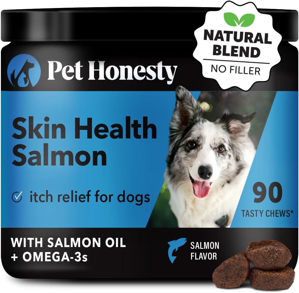 Salmon Chews for Dogs - Omega 3 Fish Oil & Natural Salmon Oil Supplements for Skin & Coat Health, Itch Relief, Shedding Control - 90 Ct