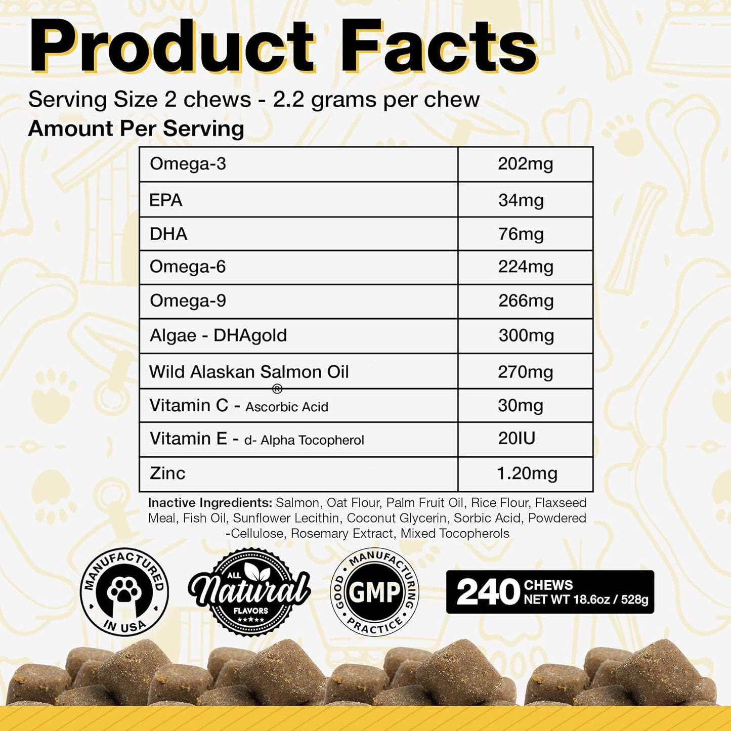 Salmon Flavored Dog Fish Oil Supplements - 240 Omega 3 Vitamins for Itching Relief, Skin & Coat Support - Veterinarian Formulated