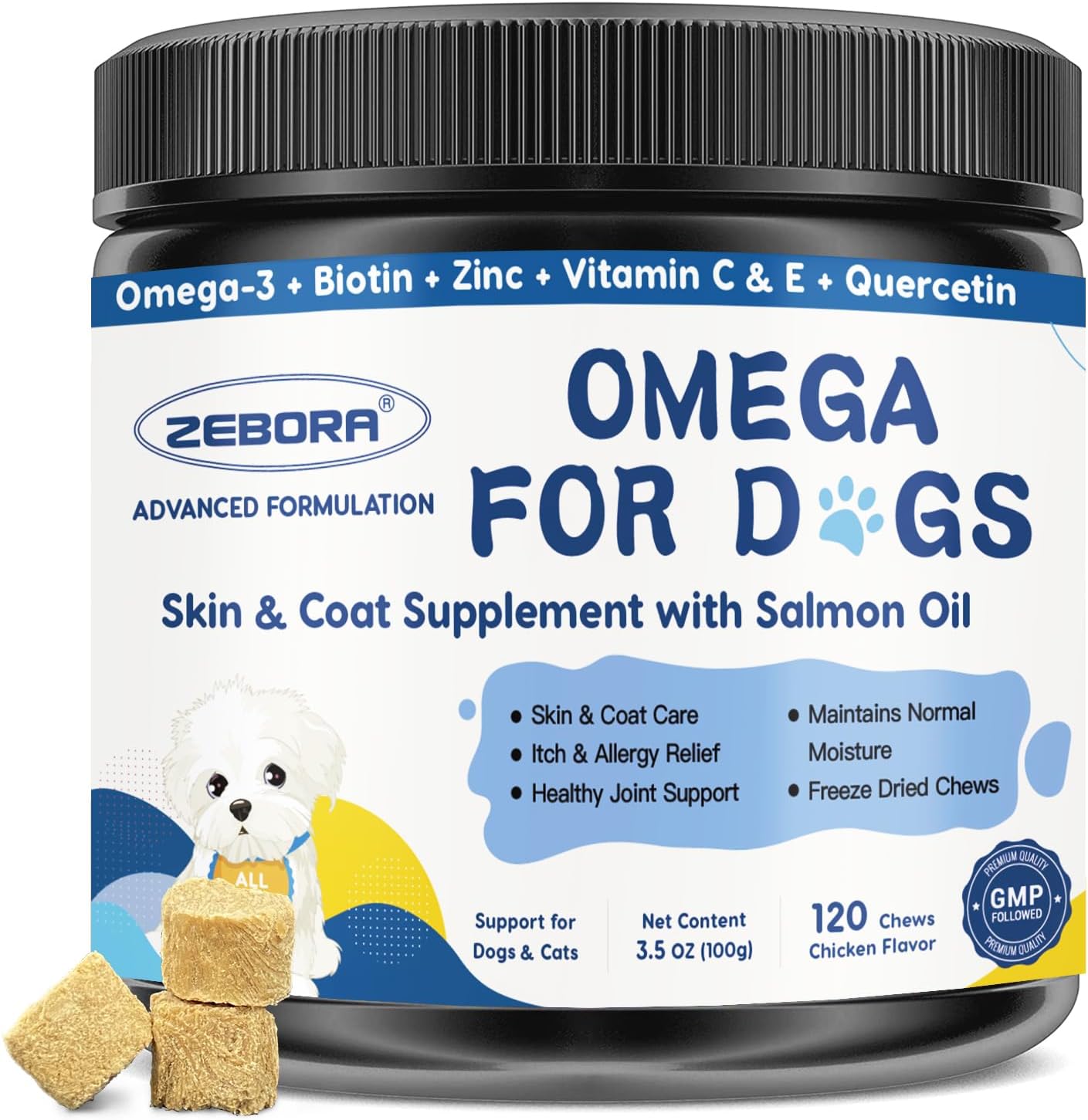 Salmon Oil and Fish Oil Omega 3 Supplement for Dogs - Skin and Coat Relief, Allergy Treatment, Anti-Shedding, Hip and Joint Support - 40 Servings
