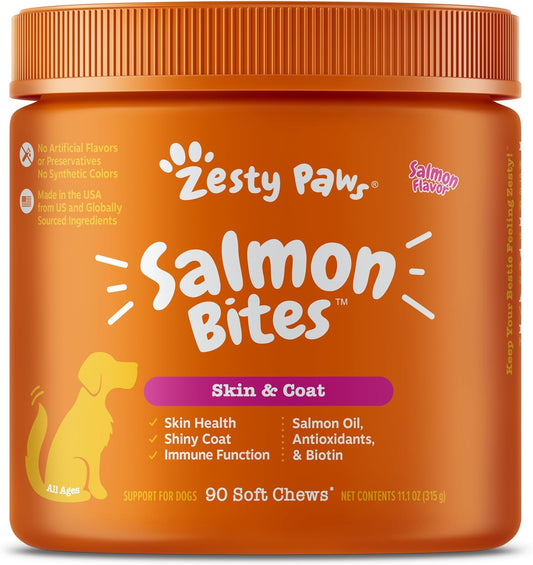 Salmon Oil Chews for Dogs, Omega 3 Skin and Coat Supplement, Allergy Relief, Itch Relief, 90 Count