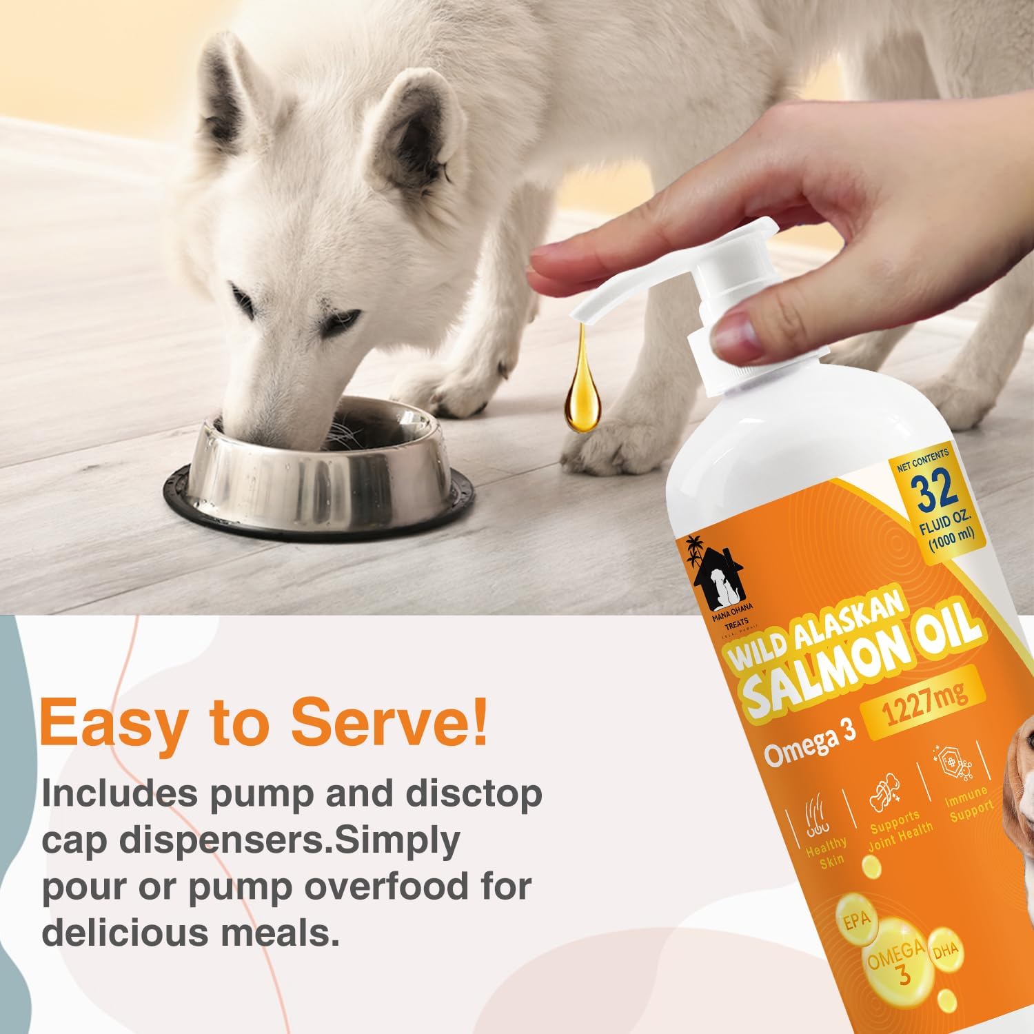 Salmon Oil for Dogs & Cats | Omega 3 Fish Oil Supplement for Healthy Skin & Coat, Joint Support, Allergy Relief | 32oz