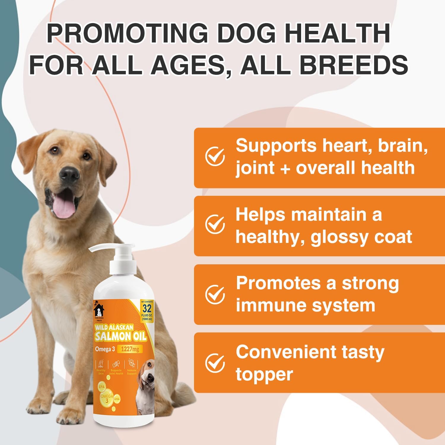 Salmon Oil for Dogs & Cats | Omega 3 Fish Oil Supplement for Healthy Skin & Coat, Joint Support, Allergy Relief | 32oz