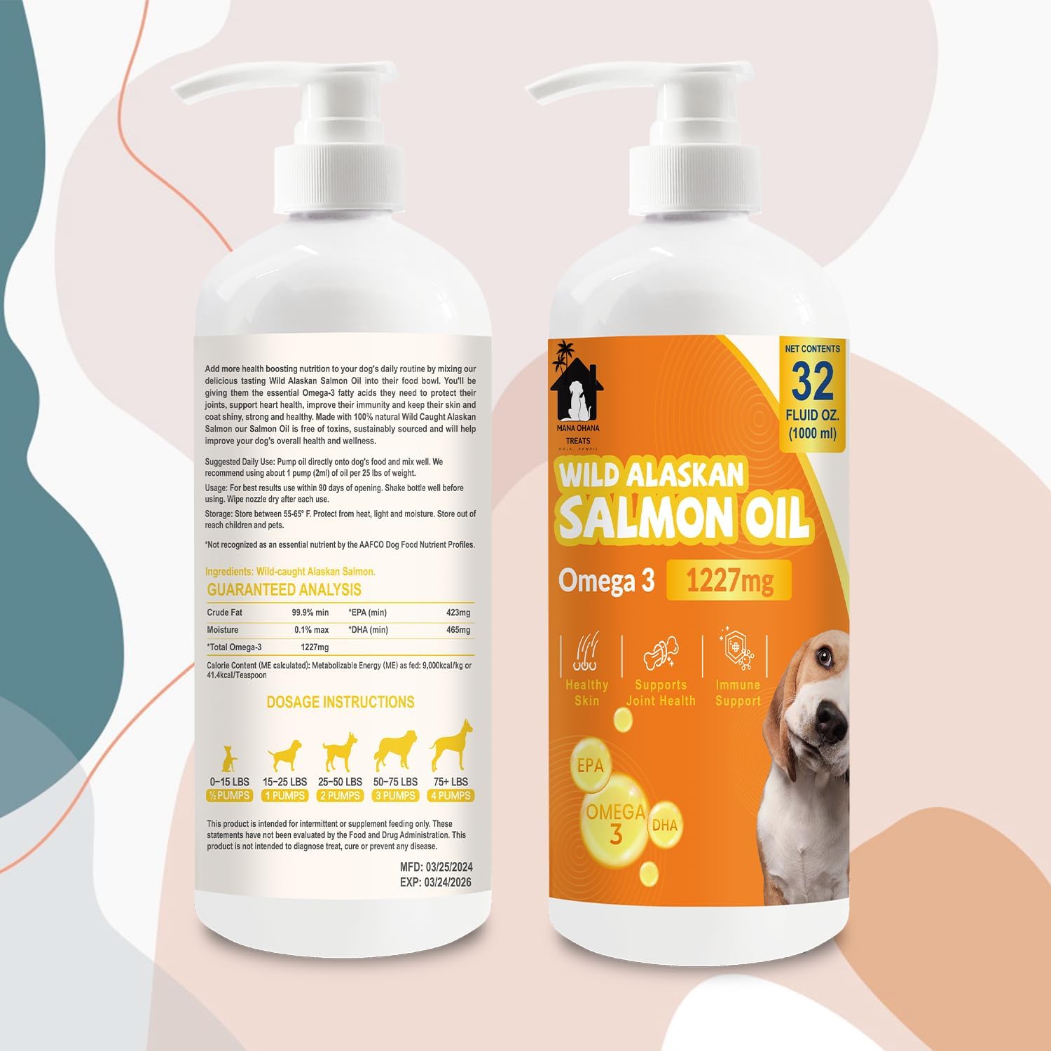 Salmon Oil for Dogs & Cats | Omega 3 Fish Oil Supplement for Healthy Skin & Coat, Joint Support, Allergy Relief | 32oz