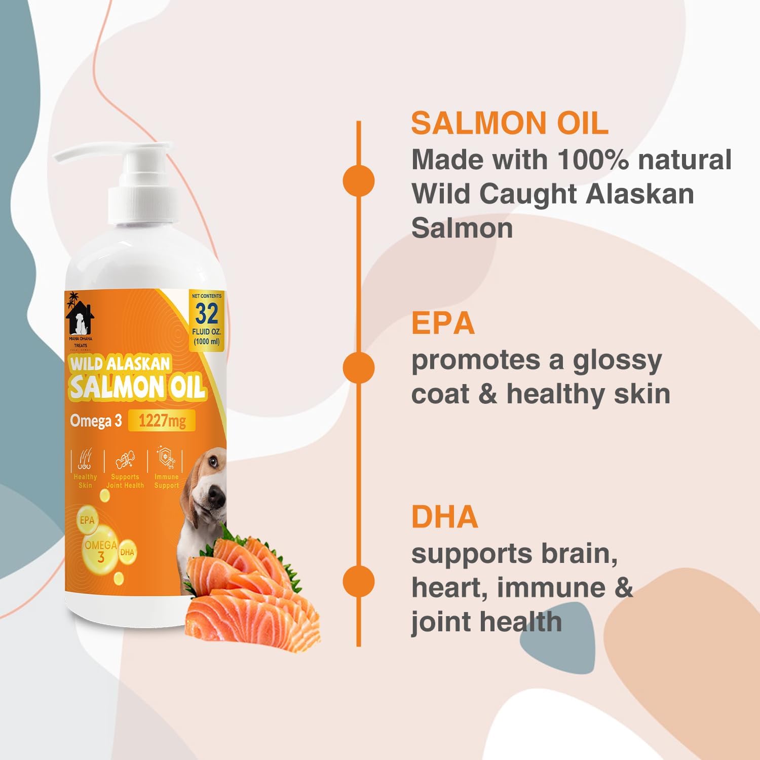 Salmon Oil for Dogs & Cats | Omega 3 Fish Oil Supplement for Healthy Skin & Coat, Joint Support, Allergy Relief | 32oz