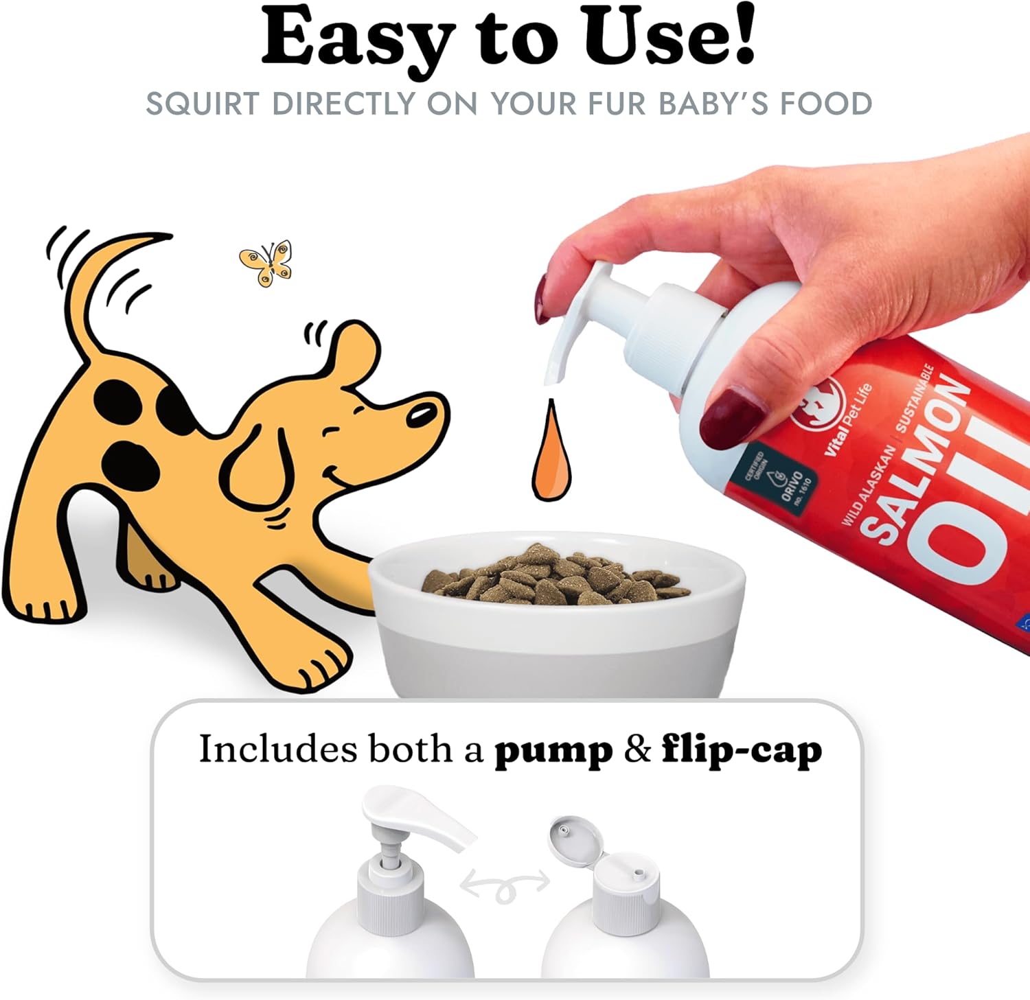 Salmon Oil Liquid Supplement for Pets - Omega 3 EPA DHA, Healthy Skin & Coat, Joint Support - 16 oz