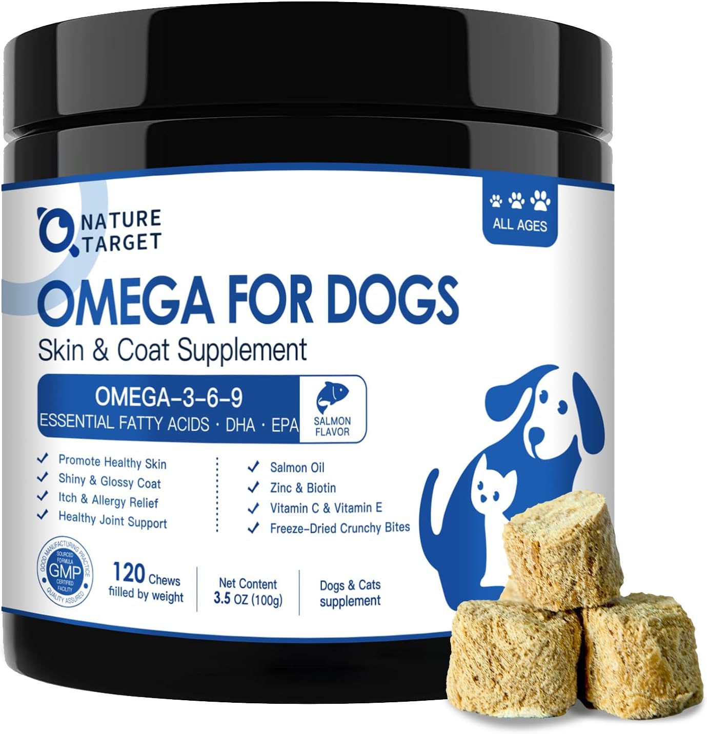 Salmon Oil Omega 3 for Dogs with EPA & DHA Fatty Acids - Skin & Coat Supplement for Itch Relief, Anti-Shedding - 120 Count