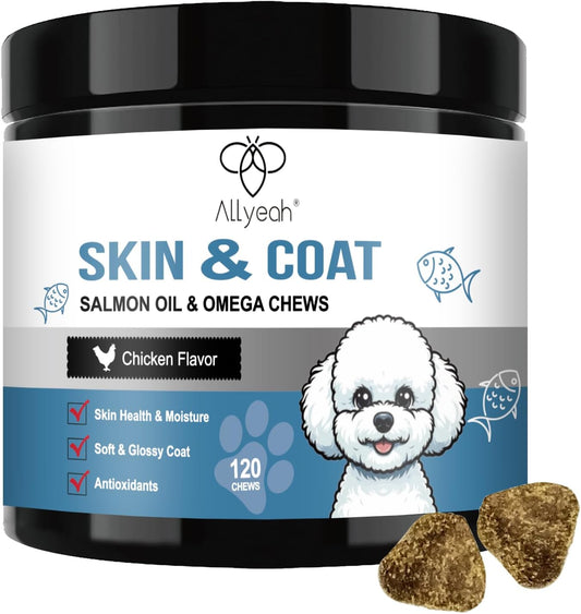 Salmon Oil Skin and Coat Supplement for Dogs - Omega 3 Fish Oil for Dog Allergy Relief, Itchy Skin, Shedding, Shiny Coats - EPA & DHA Formula