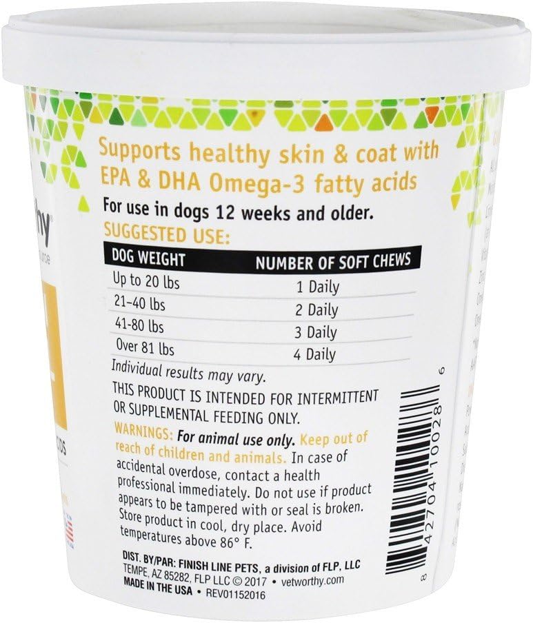 Salmon Oil Soft Chews for Dogs - Supports Healthy Skin & Coat - Omega 3 Fatty Acids - Salmon Flavor - 30 Chews
