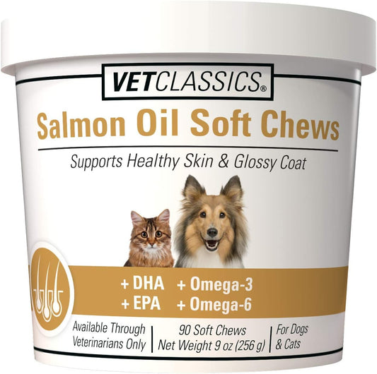 Salmon Oil Soft Chews for Dogs and Cats - Omega Supplement for Healthy Skin and Coats - Includes DHA, EPA - 90 Ct.