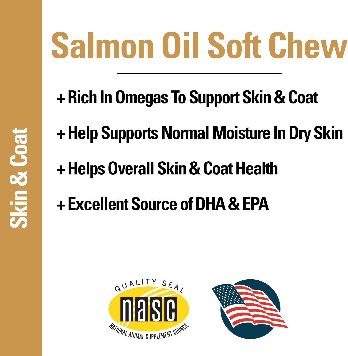 Salmon Oil Soft Chews for Dogs and Cats - Omega Supplement for Healthy Skin and Coats - Includes DHA, EPA - 90 Ct.