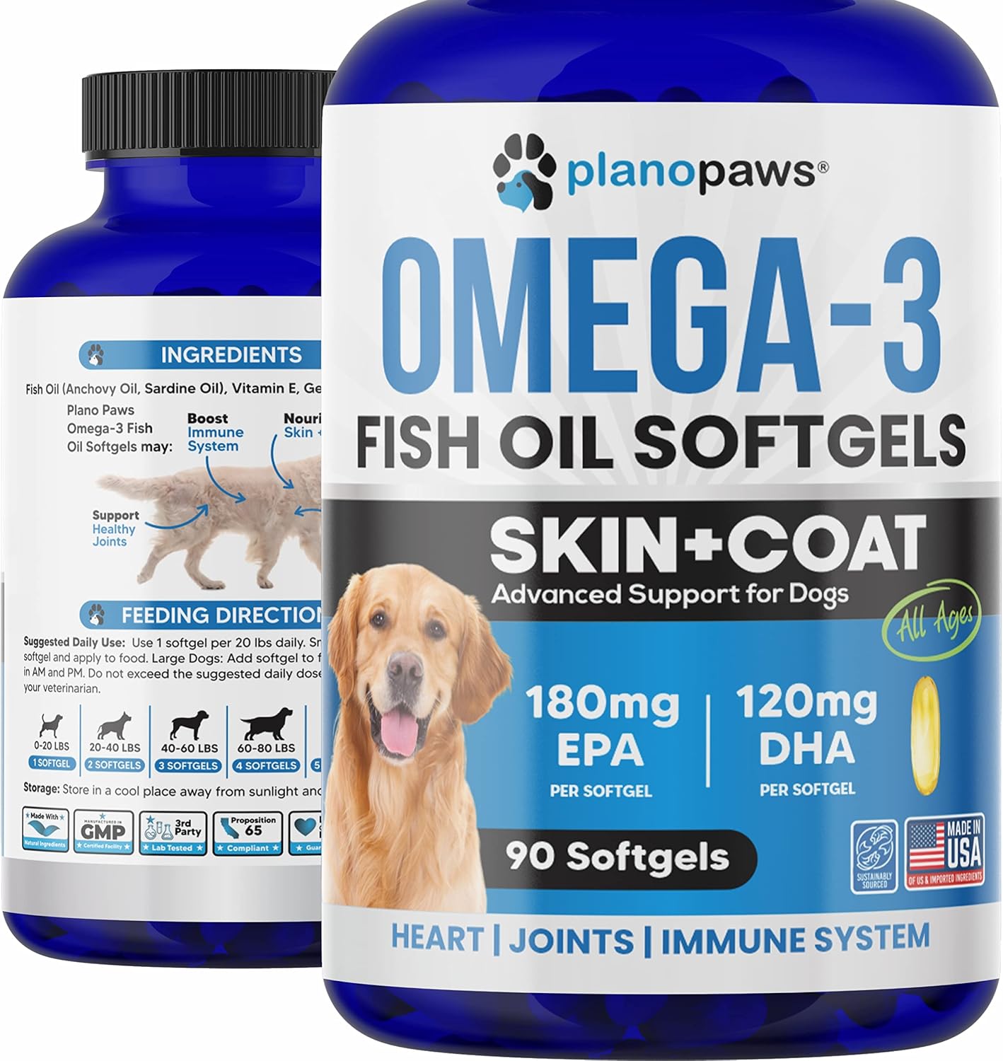 Salmon Oil Supplement for Dogs - Omega 3 Fish Oil Pills for Shedding, Allergy Relief - Supports Healthy Skin, Joints - Dog Coat and Skin Supplement - 90 EPA DHA Softgels