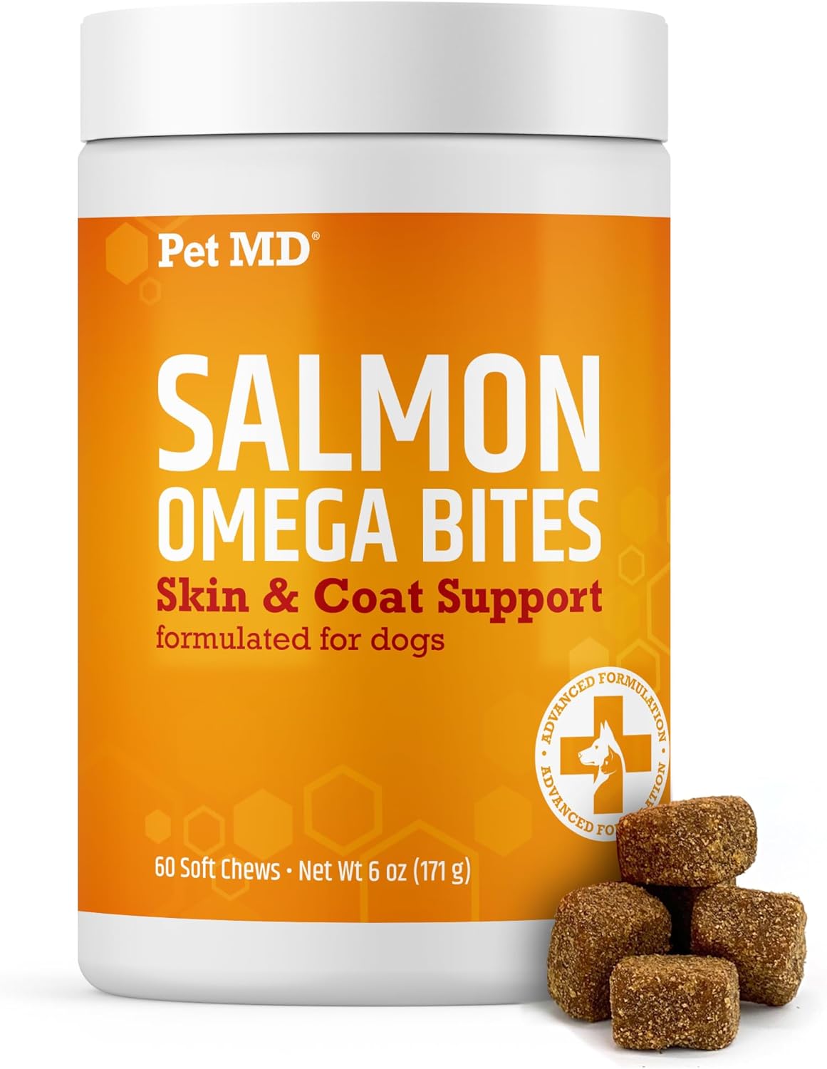 Salmon Omega Bites for Dogs - Skin and Coat Supplement with Omega 6 & 3 Fish Oil - Allergy Relief & Dry Skin - 60 ct