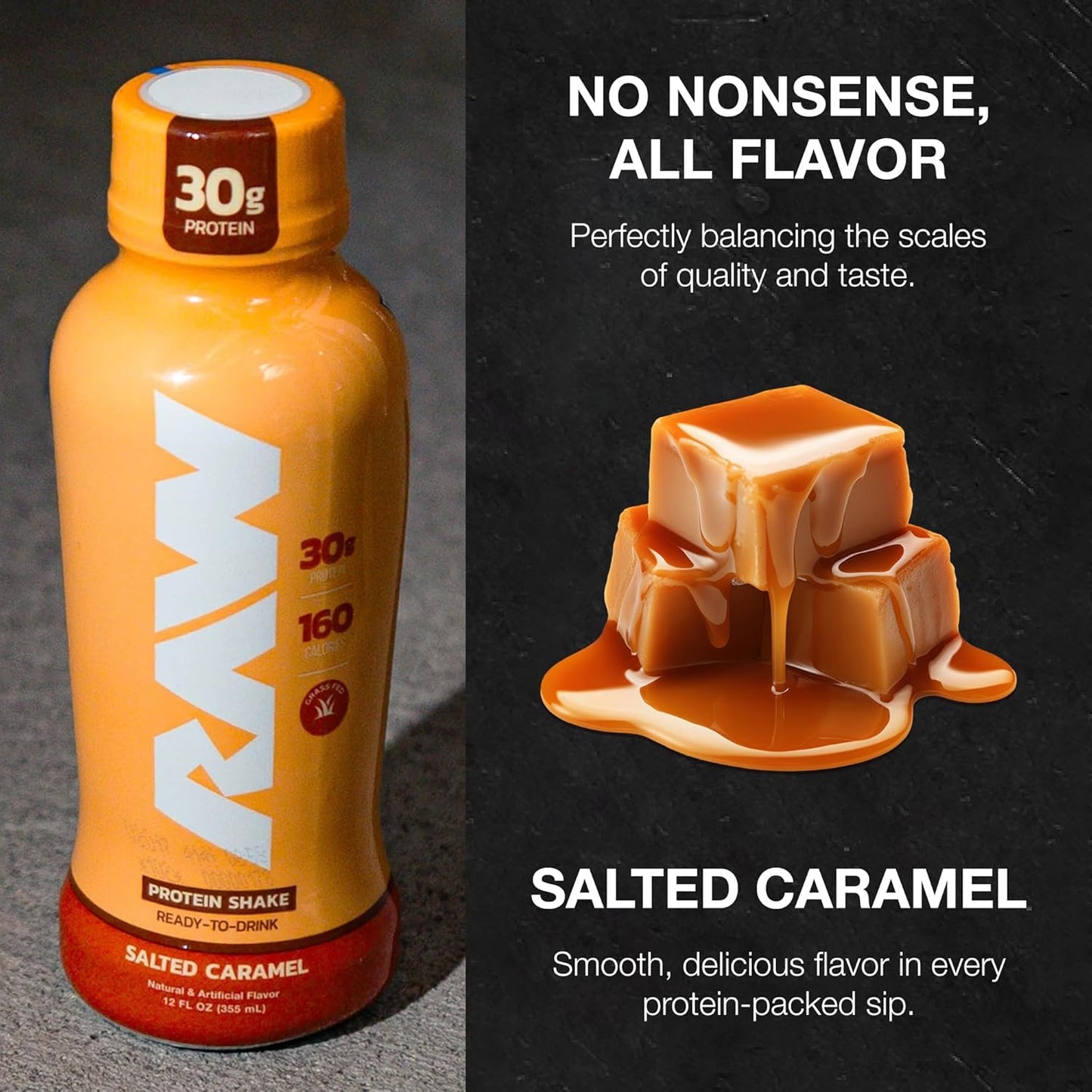 Salted Caramel Protein Shake, Ready-to-Drink with Whey Isolate - Zero Sugar & Gluten-Free Meal Replacement - 12 oz