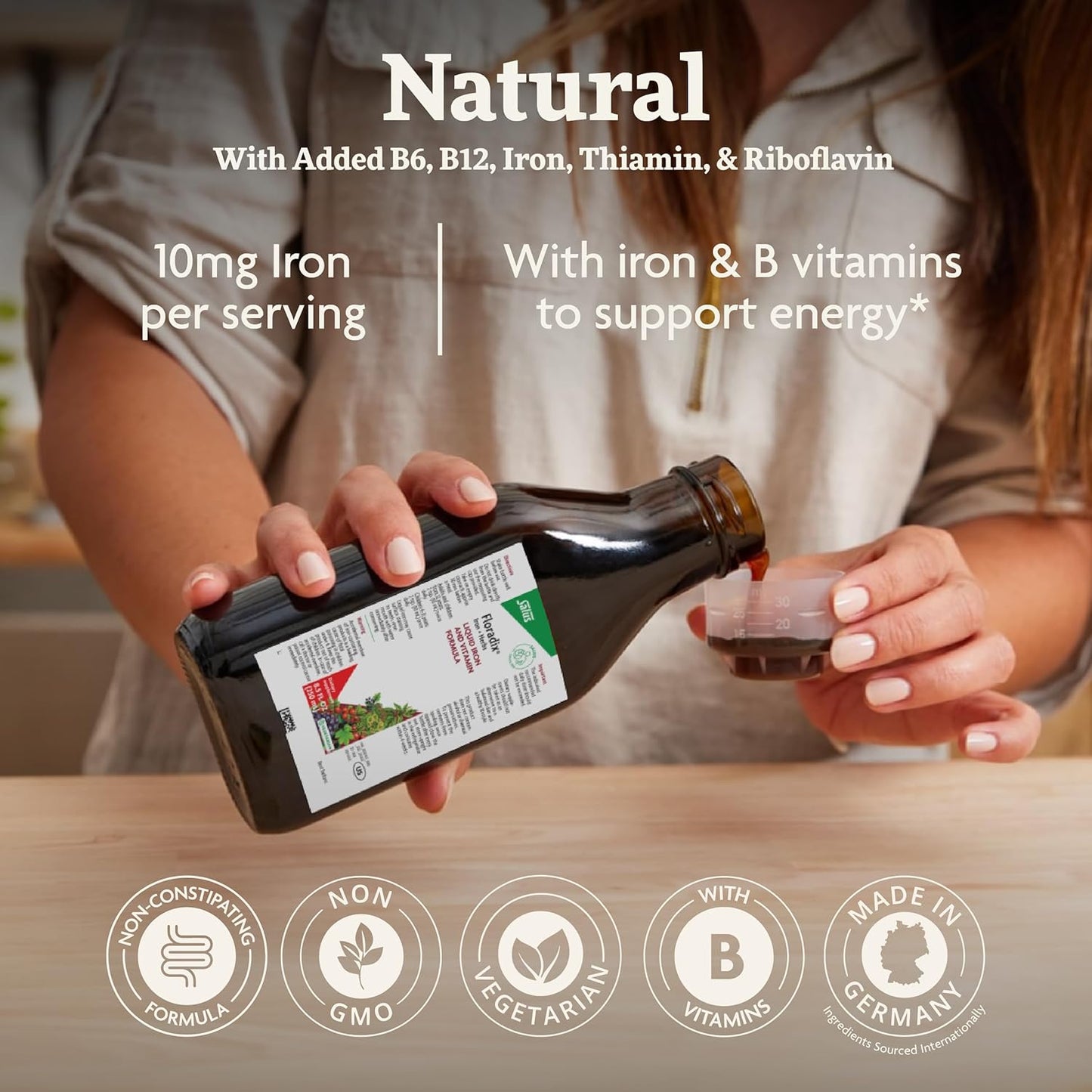 Salus Floradix Liquid Herbal Iron Supplement with Vitamin C & B Complex - Energy Support for Men & Women - 23 oz