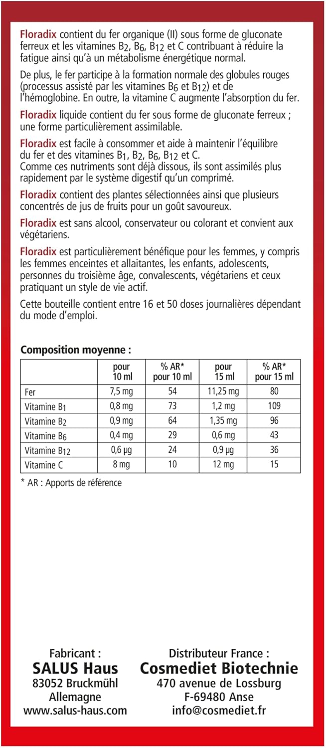 Salus Floradix Liquid Iron and Vitamin Supplement - 250ml Bottle