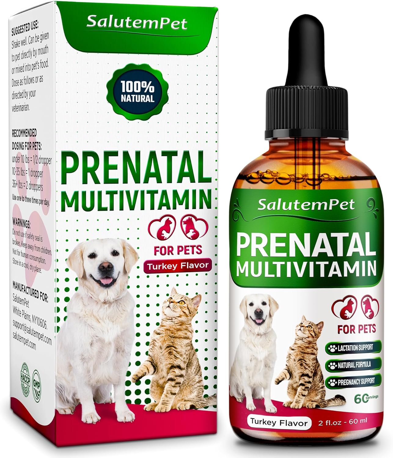 SalutemPet Dog and Cat Prenatal Vitamins - Turkey Flavor, 2 fl.oz Bottle
