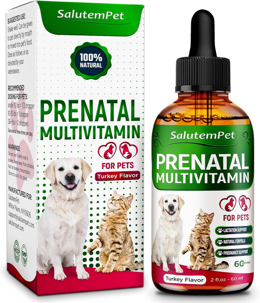 SalutemPet Dog and Cat Prenatal Vitamins - Turkey Flavor, 2 fl.oz Bottle
