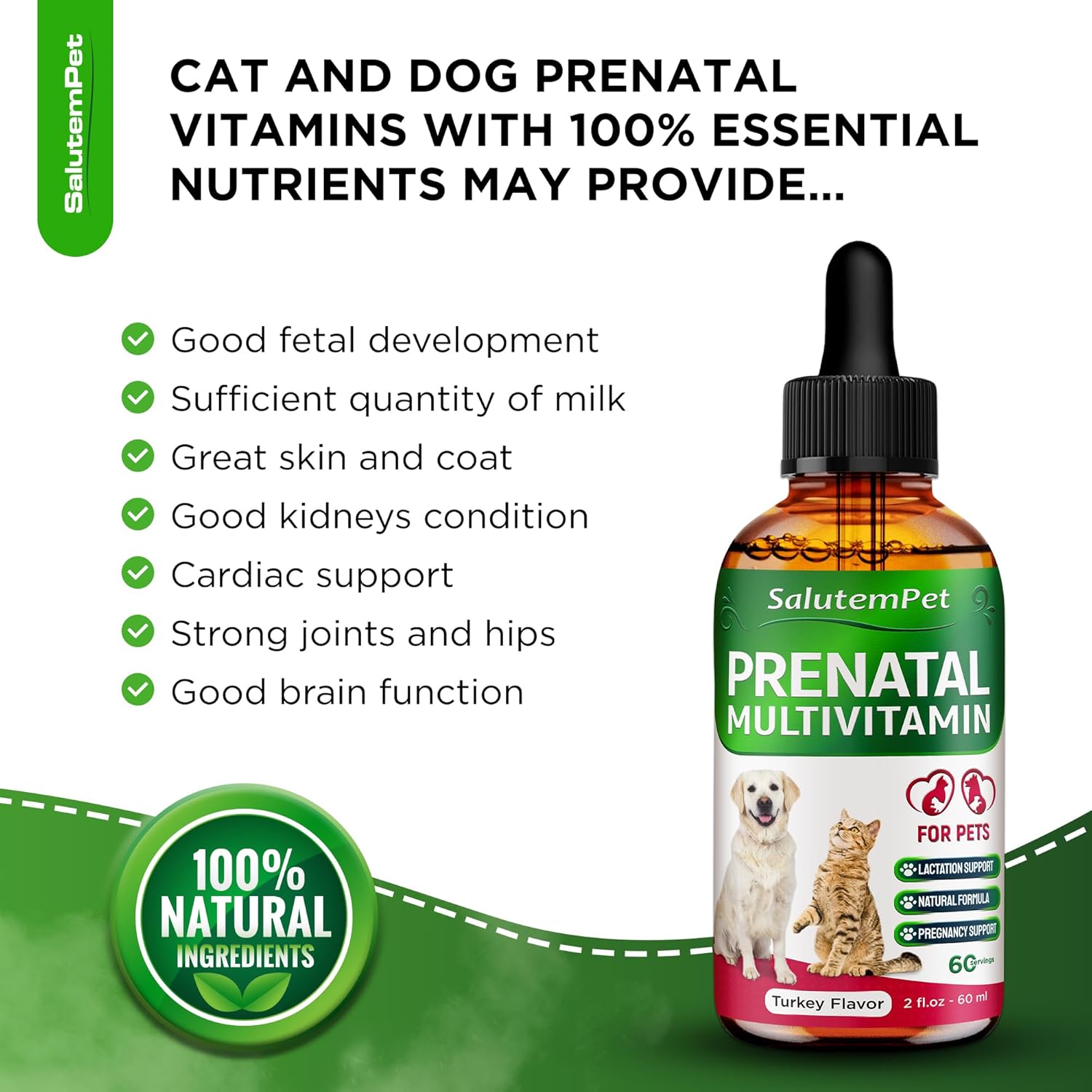 SalutemPet Dog and Cat Prenatal Vitamins - Turkey Flavor, 2 fl.oz Bottle