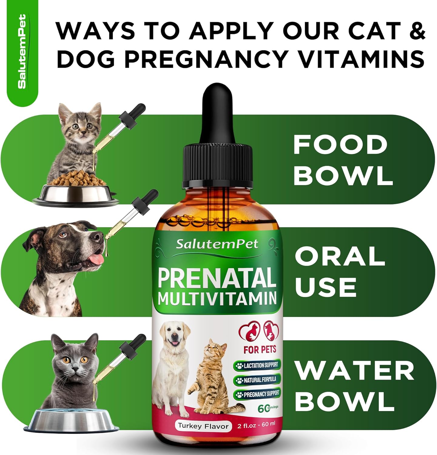 SalutemPet Dog and Cat Prenatal Vitamins - Turkey Flavor, 2 fl.oz Bottle