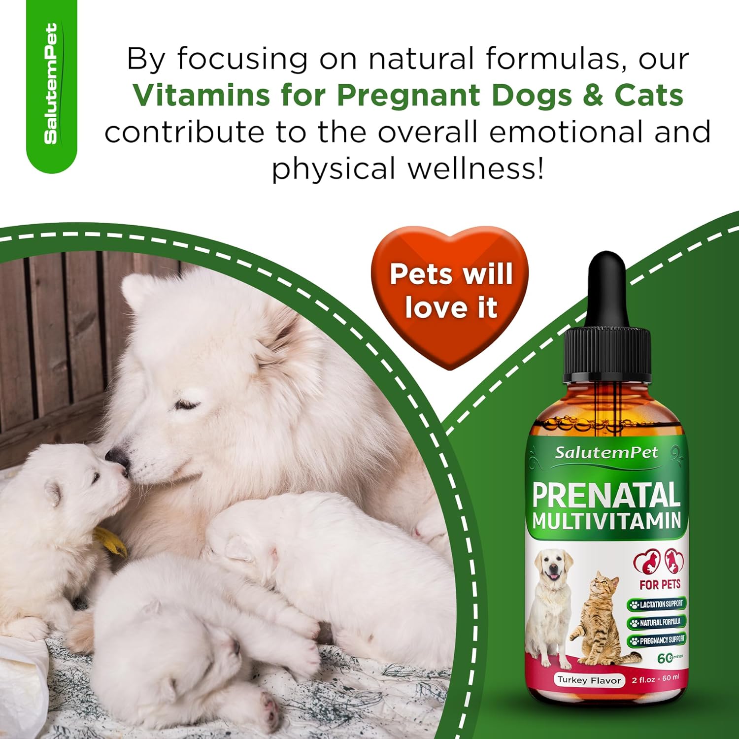 SalutemPet Dog and Cat Prenatal Vitamins - Turkey Flavor, 2 fl.oz Bottle