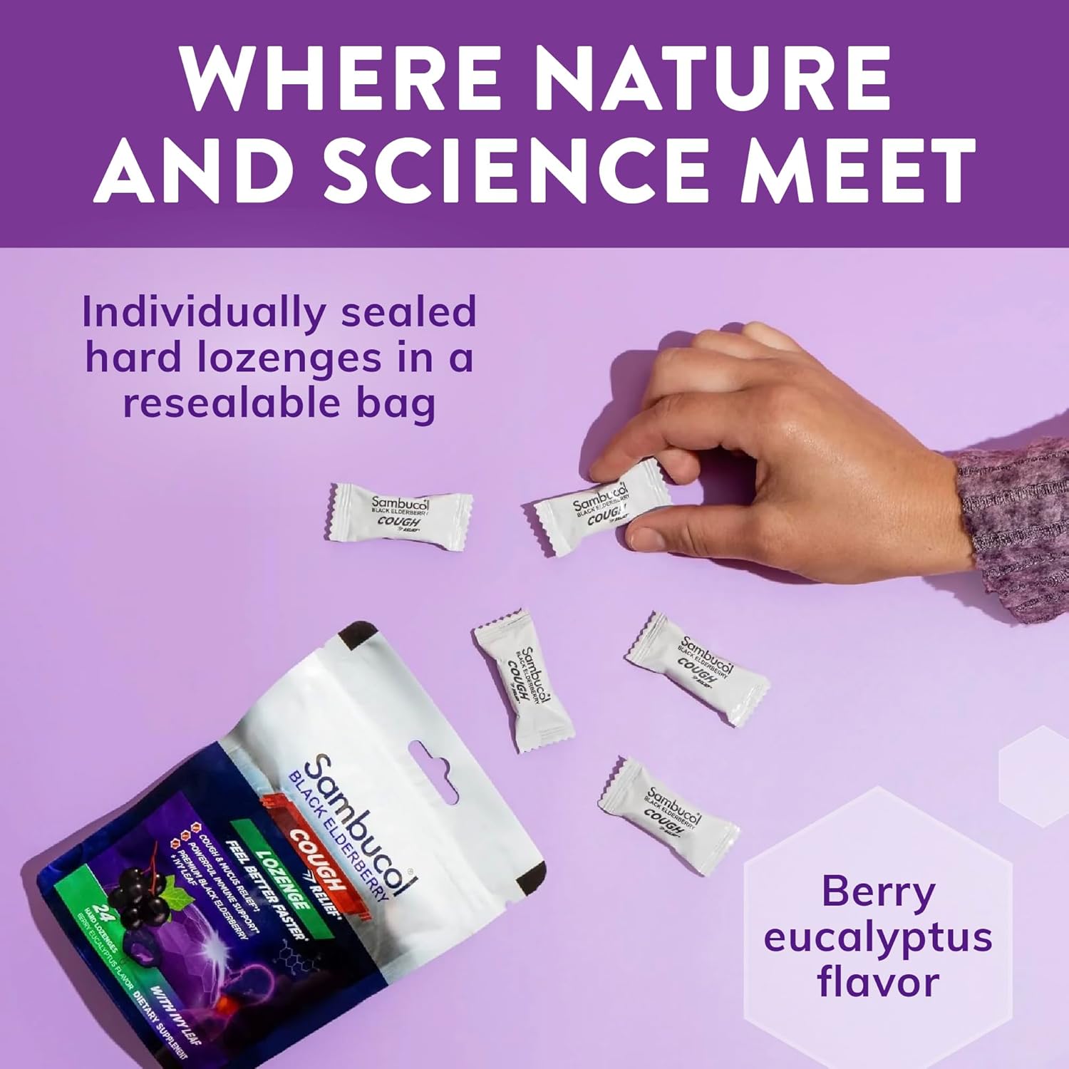 Sambucol Black Elderberry Cough Relief Lozenges with Ivy Leaf - Immune Support Berry Eucalyptus Cough Drops for Adults - 24 Count