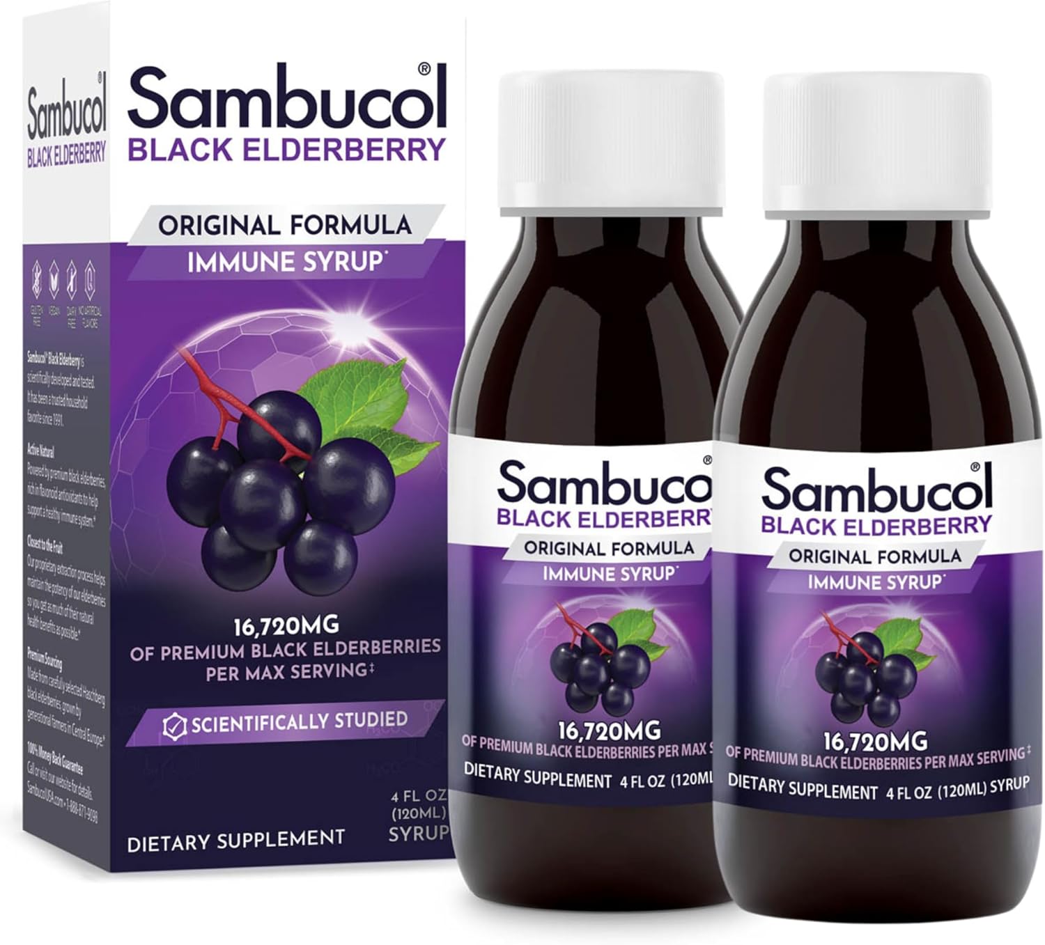 Sambucol Black Elderberry Syrup - Immune Support Liquid with High Antioxidants for Kids and Adults - Original Formula, 4 Fl Oz, Pack of 2
