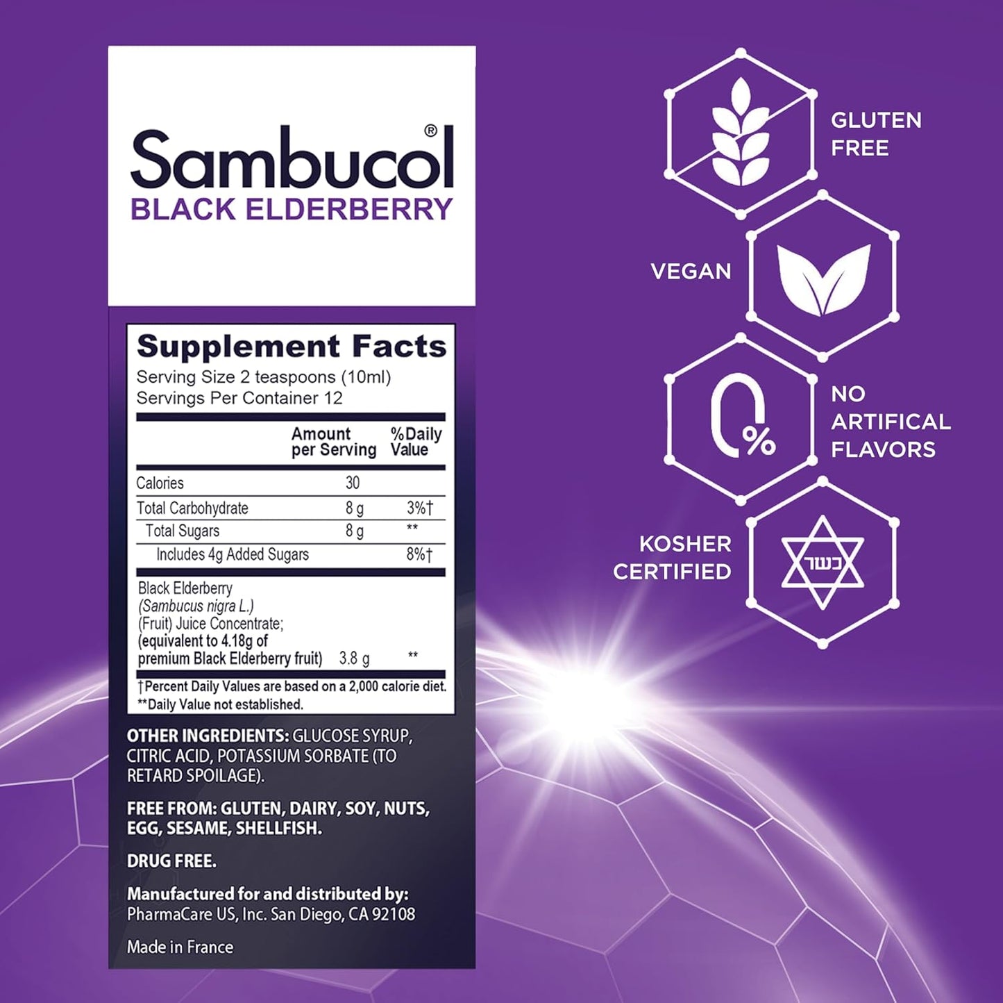 Sambucol Black Elderberry Syrup - Immune Support Liquid with High Antioxidants for Kids and Adults - Original Formula, 4 Fl Oz, Pack of 2