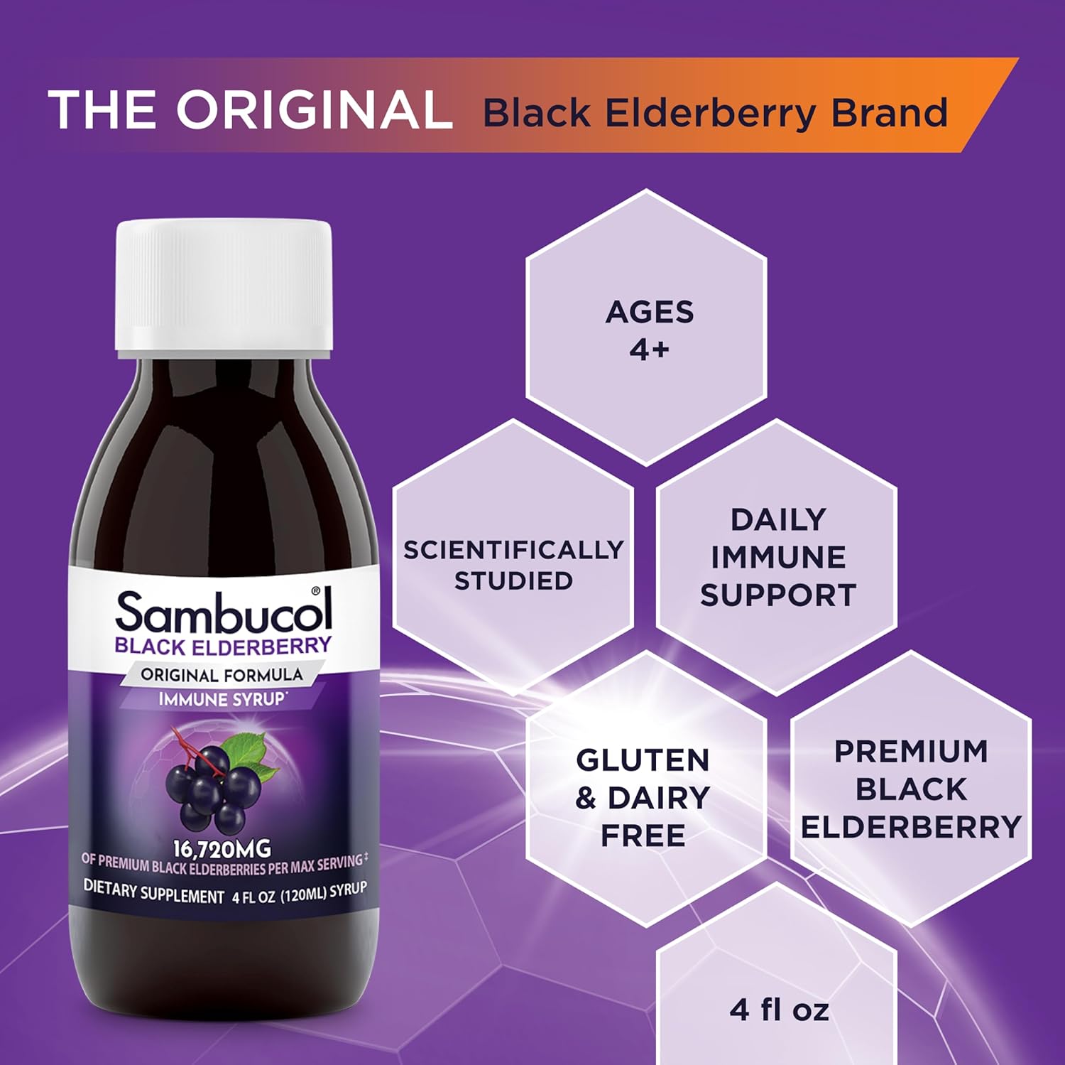 Sambucol Black Elderberry Syrup - Immune Support Liquid with High Antioxidants for Kids and Adults - Original Formula, 4 Fl Oz, Pack of 2