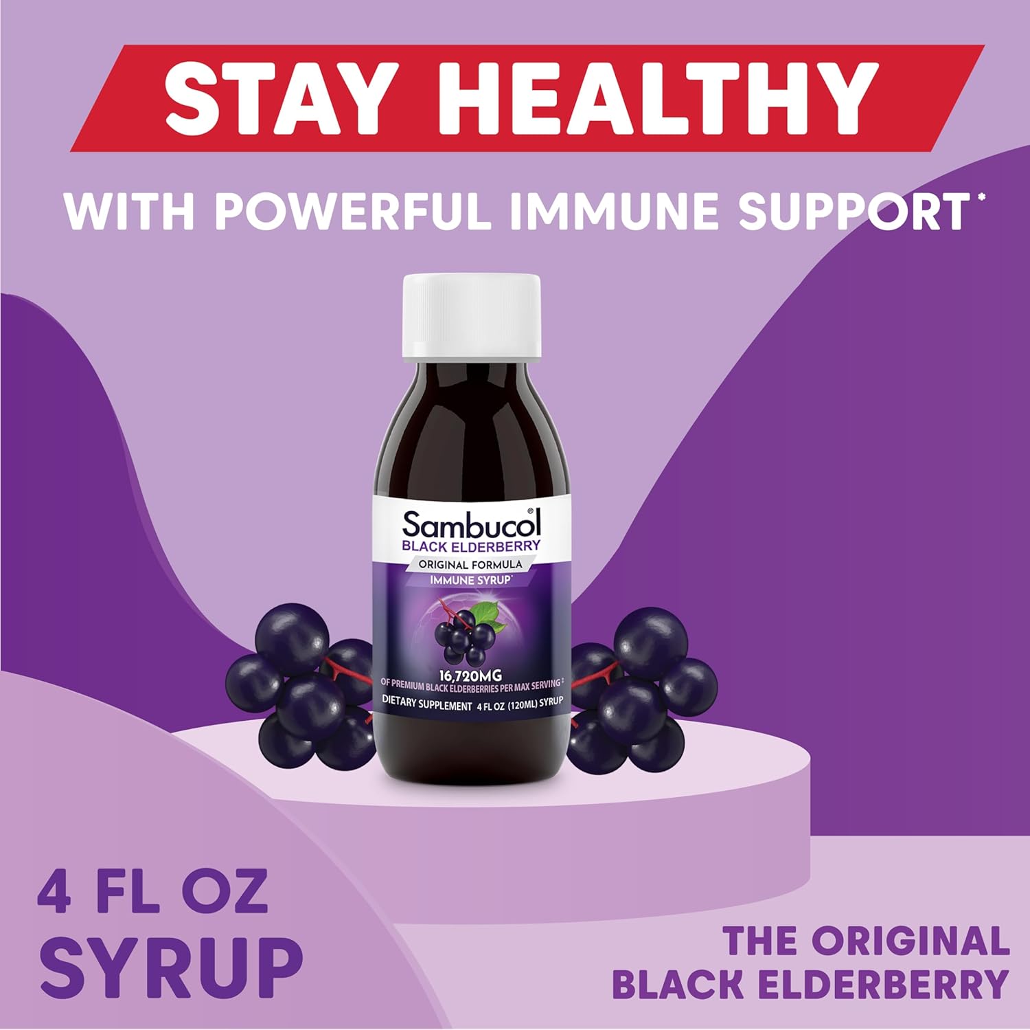 Sambucol Black Elderberry Syrup - Immune Support Liquid with High Antioxidants for Kids and Adults - Original Formula, 4 Fl Oz, Pack of 2