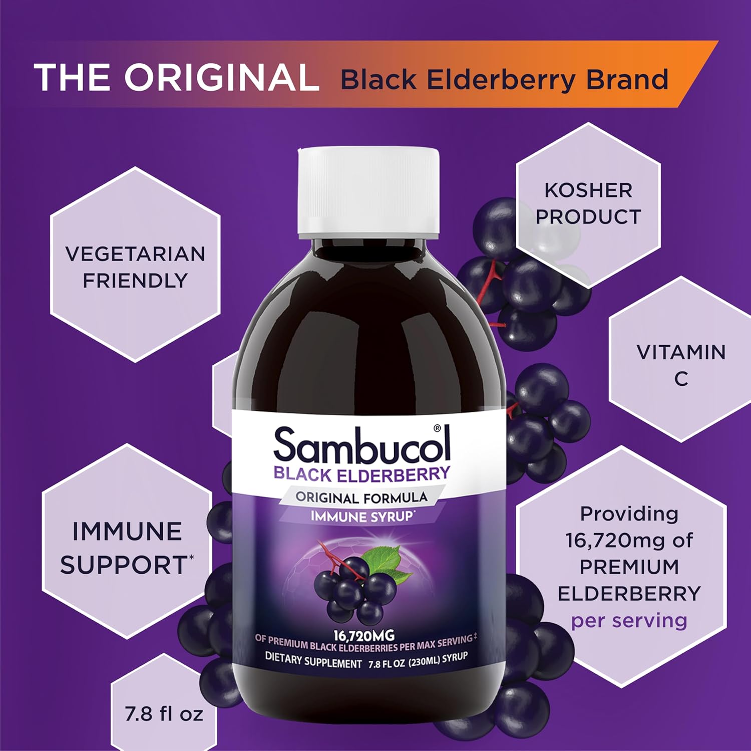 Sambucol Black Elderberry Syrup - Immune Support Liquid with High Antioxidants for Kids and Adults - Original Formula, 4 Fl Oz, Pack of 2