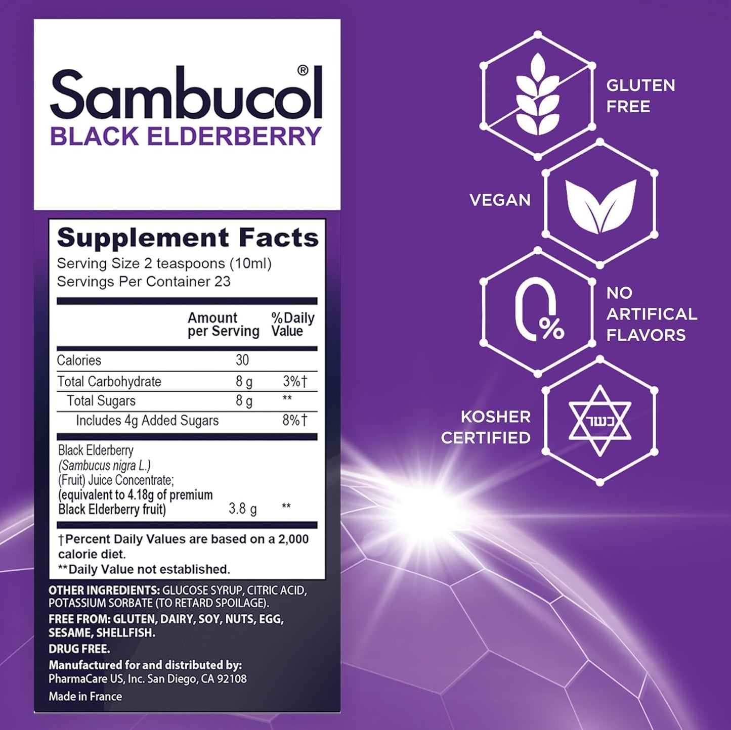 Sambucol Black Elderberry Syrup - Immune Support Liquid with High Antioxidants for Kids and Adults - Original Formula, 4 Fl Oz, Pack of 2